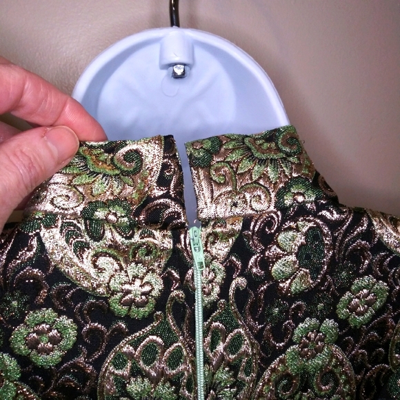Vintage One-Of-A-Kind Handsewn Black Gold/Mint Lame´ Bodice Long Cocktail Dress - Picture 12 of 16